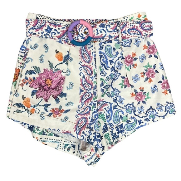 FARM Rio Pants - FARM Rio Romantic Bandanas Belted Shorts Large Summer Belted Cotton Paisley Boho